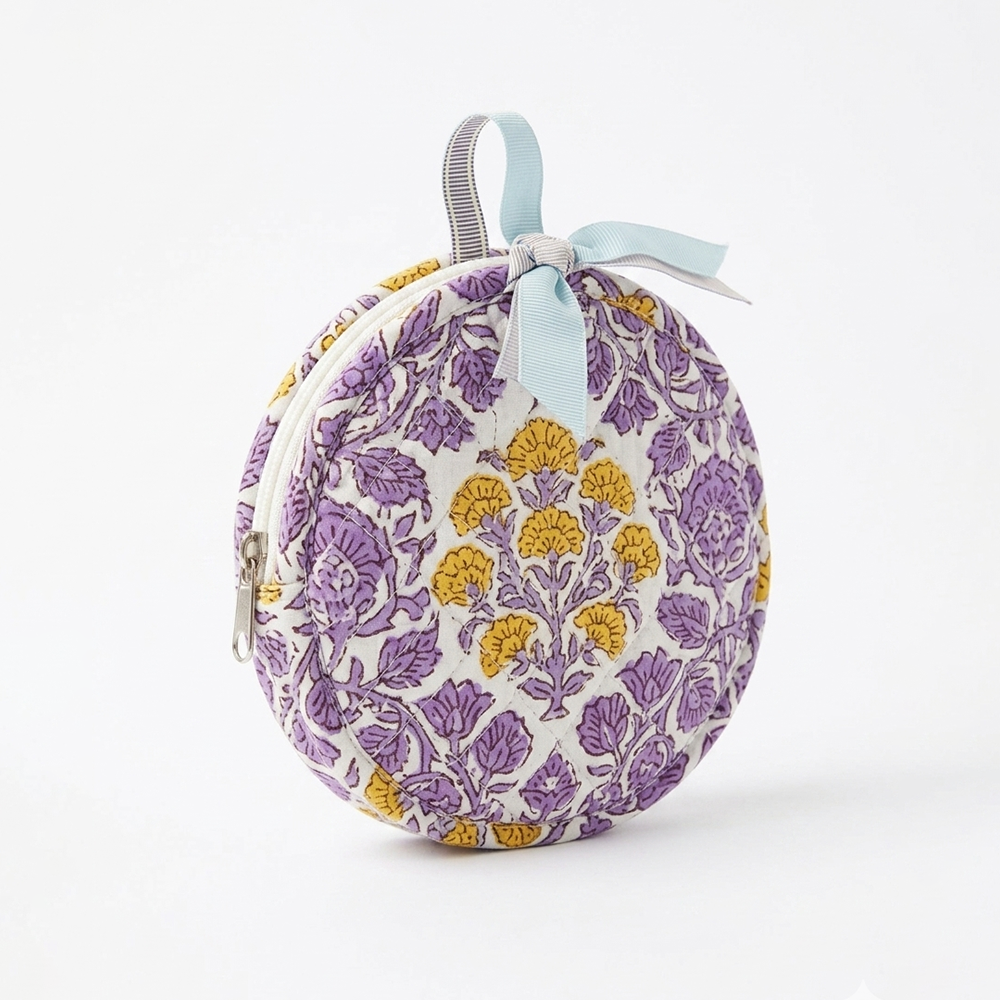 Hand-Blocked Circular Pouch — Amethyst